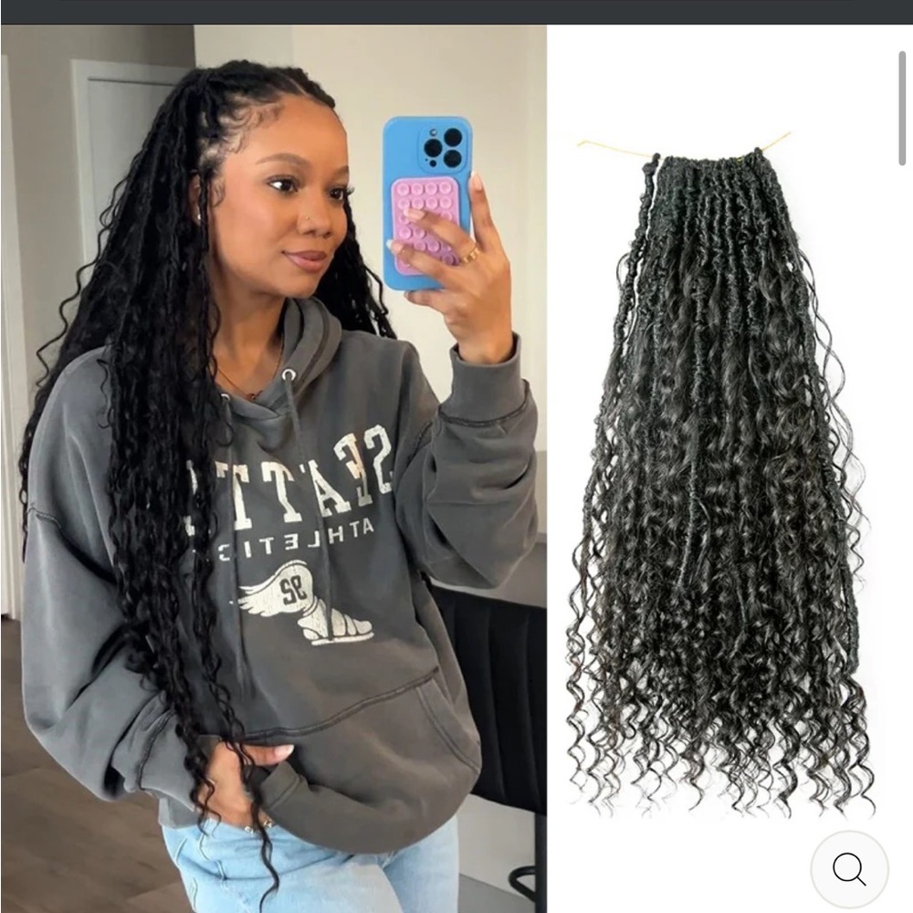 Pre-looped Crochet Boho Locs with Human Hair Curls